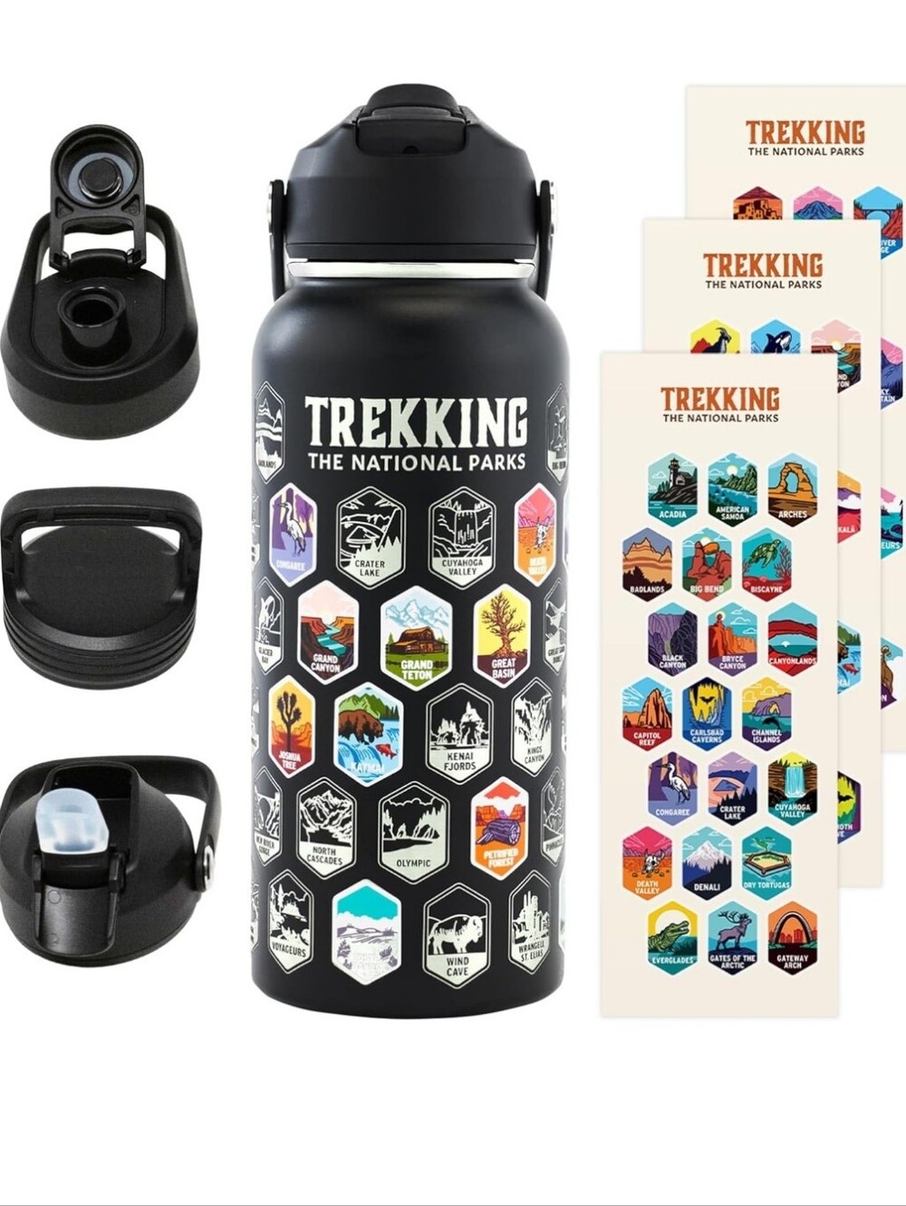 Trekking the National Parks 32oz Stainless Steel Water Bottle with Stickers NIB